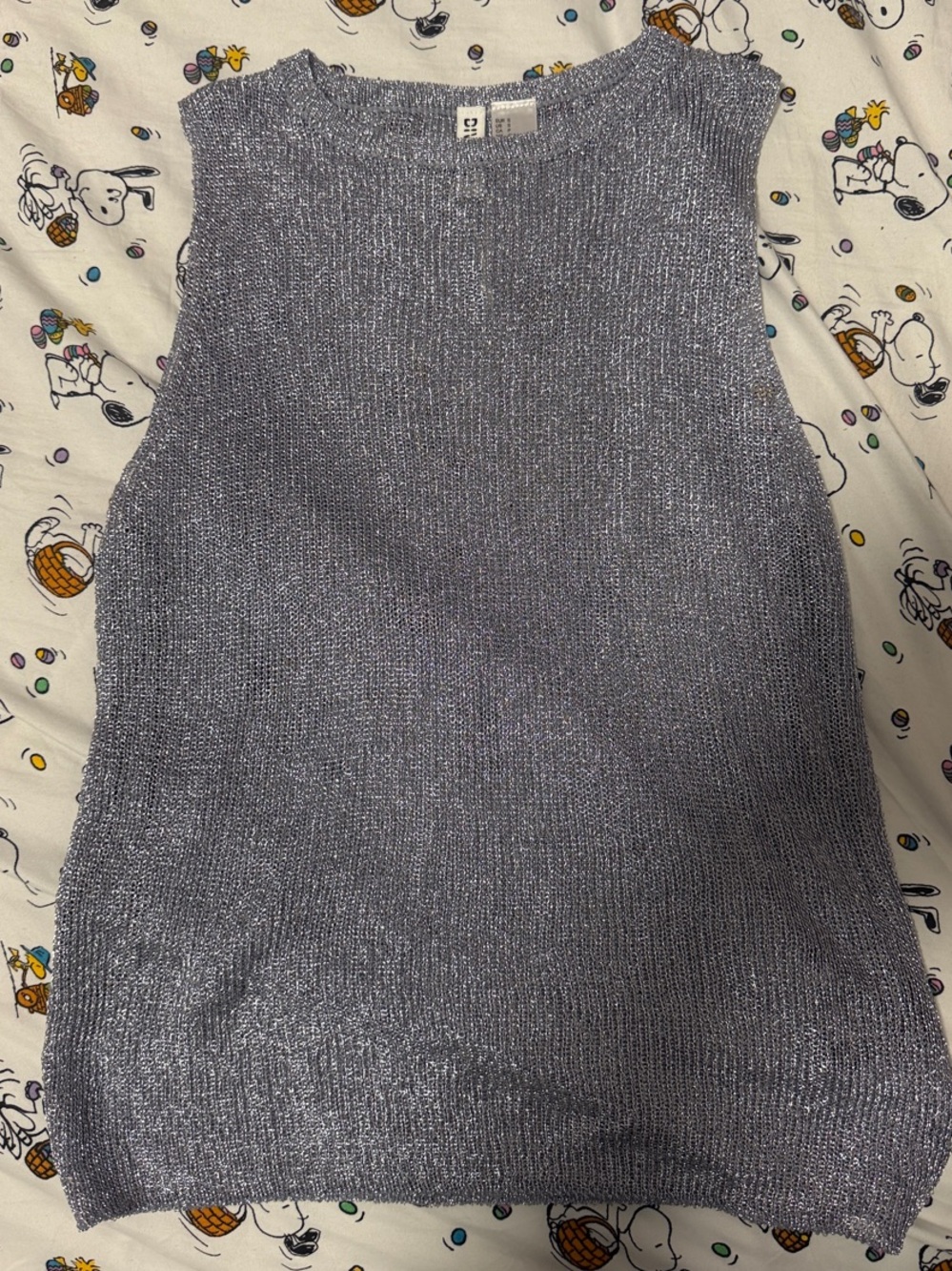 Metallic Silver Knit Sleeveless Sweater Top